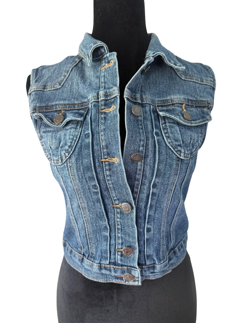 Chiqle Denim Architect Dark Wash Denim Vest Button Front Size S